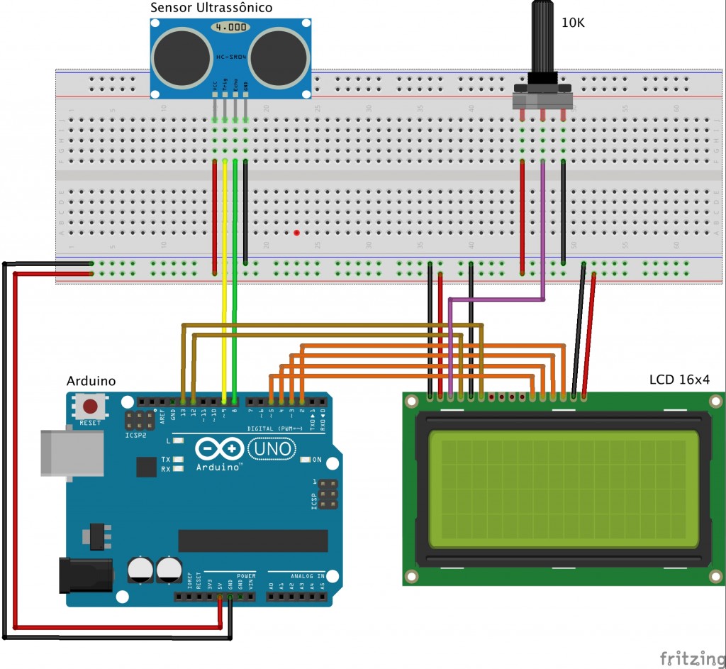 Diagrama : Arduino com sensor ultrassônico e display LCD