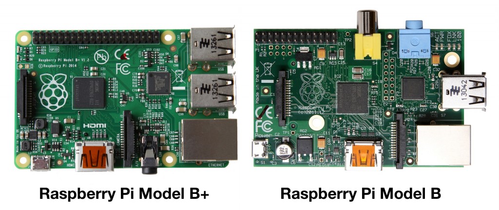 Raspberry Pi Model B+ e Raspberry Pi Model B lado a lado